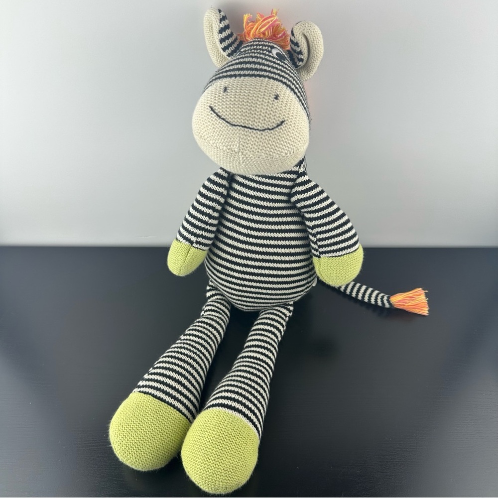 Mackenzie-Childs Zoey Zebra Large Knit Plush Stuffed Animal 20” Orange Green